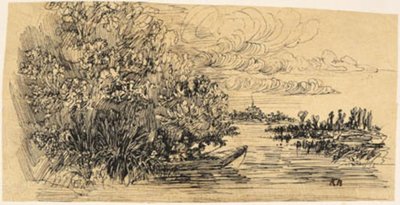 Hunters in Ambush in a Boat by Rodolphe Bresdin