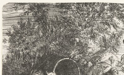 Men and Dog with Boy by a Barrel by Rodolphe Bresdin