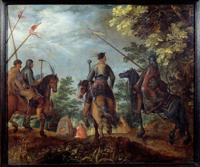 Polish horsemen walk in a wood by Roelandt Jacobsz. Savery