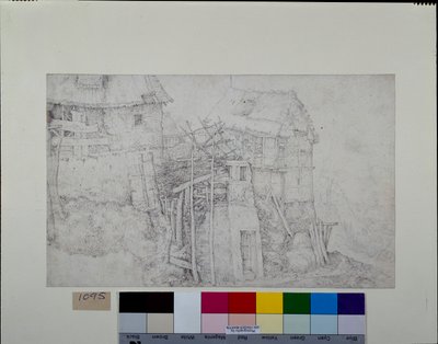 Thatched dwellings, partly in ruins, on a mountainside by Roelandt Jacobsz. Savery