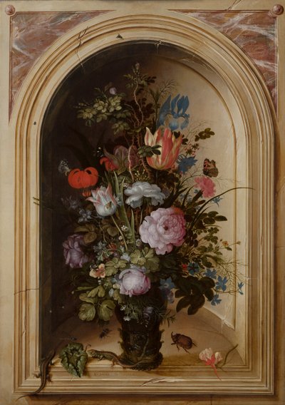 Vase of Flowers in a Stone Niche, 1615 by Roelandt Jacobsz. Savery