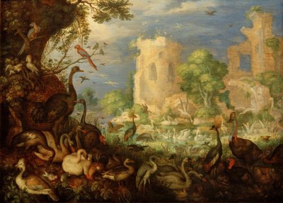R. Savery, Exotic Birds, Landscape by Roelandt Savery