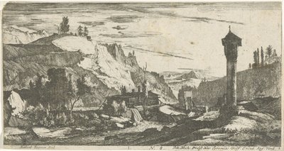 Mountainous Landscape with Column (series title: Tyrolean Landscapes) by Roelant Roghman