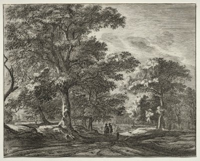 Six Views in the Wood of the Hague: Plate 1, Two Men Preceded by a Hunter by Roelant Roghman