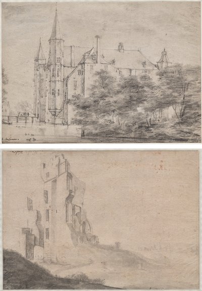 Zuylen Castle Near Utrecht (recto)/Ruin of the Huis Ter Kleef near Haarlem (verso) by Roelant Roghman