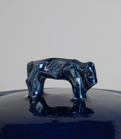 Blue-glazed Covered Tureen with Handle in the Form of a Bison or Chinese Lion, c.1915 by Roger Eliot Fry