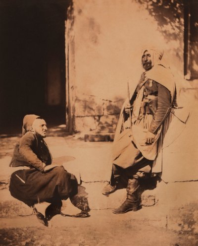 Full-Length Portrait of Seated Zouave and Standing Spahi Officer, Crimean War, Crimea, Ukraine by Roger Fenton