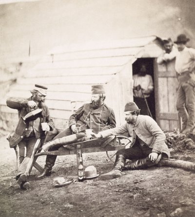 Hardships in the Camp (Colonel Lowe and Captains Brown and George) by Roger Fenton