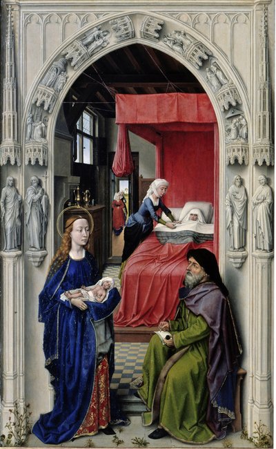 The Nativity of John the Baptist (The Altar of St. John, left panel) by Rogier van der Weyden