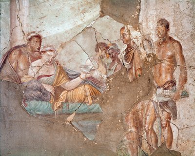 A banquet, probably the Queen of Numidia Sophonisba committing suicide by drinking poison by Roman