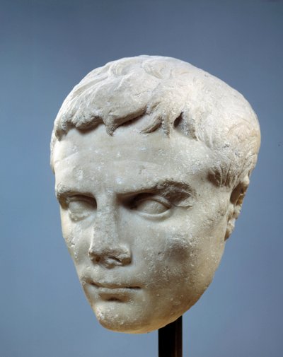 Face of Augustus (Octavian, 63 BC-14 AD). The first Roman emperor. Sculpture found in Cos, between 27 and 20 BC. Paris, Musee Du Louvre by Roman