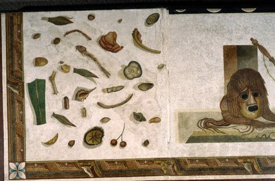“Asarotos” (Floor unswept) Fragments of mosaic signed by Harakliton from Rome, 2nd century AD by Roman