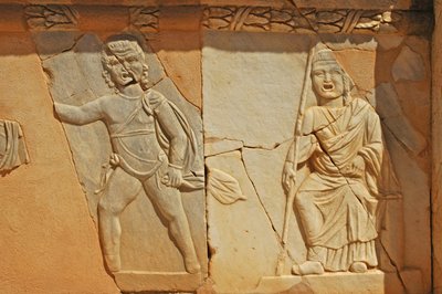 Bas-reliefs on the Proscenium of the Roman theatre, Sabratha, Libya, 2nd century AD by Roman