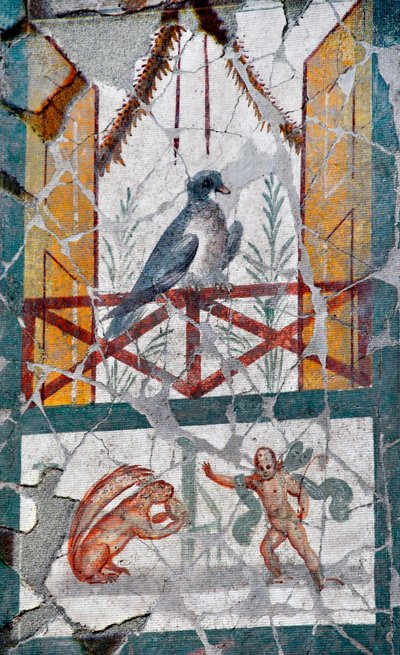 Below a Bird Laid on a Balcony, an Amour Faces a Squirrel. Late 1st century by Roman