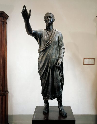 Bronze statue of Aule Metele, The Orator (Arringatore), from Pila, Perugia, Italy, circa 80 B.C. by Roman