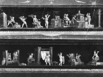 Cherubs Making Money and Dyeing Cloth, Frieze from the Oecus of the Casa dei Vettii (House of the Vettii) c.50-79 AD by Roman