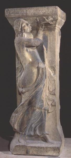 Decorated Stone Pillar with a Bacchante Playing a Double Flute, Copy of a Hellenistic Original from Thessalonika by Roman