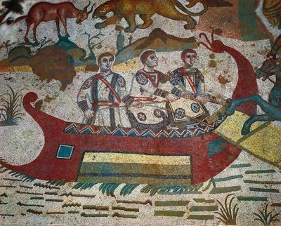 Detail from Great Hunt mosaic, Villa Romana del Casale, Piazza Armerina, Sicily, Italy, 4th Century by Roman