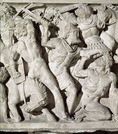 Sarcophagus Depicting a Battle Between Romans and Galatians (detail) by Roman