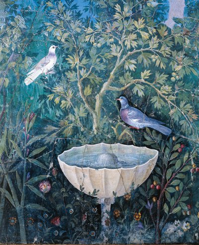 Detail of Fountain and Birds from a Garden Painting, House of the Golden Bracelet, Pompeii by Roman