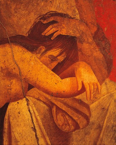 Detail of fresco depicting Flagellate, Second Pompeian Style, from Villa of Mysteries, Pompeii, Campania, Roman Civilization by Roman