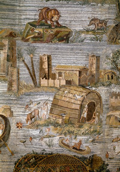Detail of the Nilotic Mosaic of Preneste (Palestrina) from the Shrine of the Deity of Fortune Primigenia, 80 BC by Roman