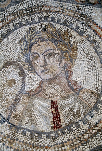 Female face, mosaic in Roman city of Volubilis by Roman