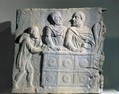 Fragment of Sarcophagus Depicting Moneychanger, from Rome, Viale del Re by Roman