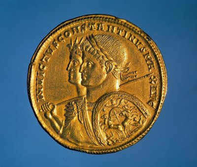 Gold solid coin with the effigy of Emperor Constantine I the Great by Roman