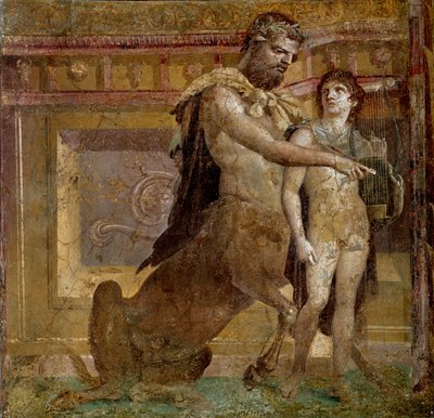 The centaur Chiron and Achilles child. Fresco from the Basilica of Herculaneum. Roman Art Naples, Museo Archeologico Nazionale by Roman