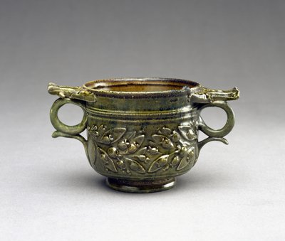 Green-glazed Skyphos with Raised Handles, Leaf-and-Berry Moldings by Roman