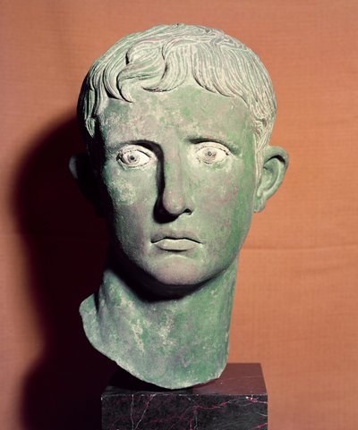 Head from a full length statue of the Emperor Augustus found near a temple of Victory at Meroe in the Sudan by Roman