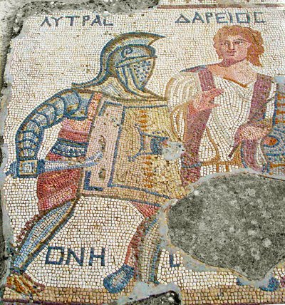 Lytras being separated from his opponent by Darios, House of the Gladiators, Kourion, Cyprus by Roman