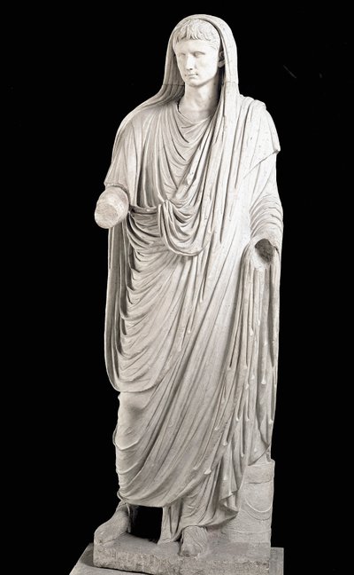 Marble Sculpture of the Roman Emperor Augustus (Gaius Julius Caesar Octavianus) as Pontifex Maximus by Roman