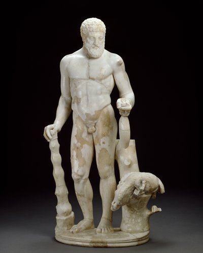 Marble Statuette of Hercules and the Erymanthian Boar by Roman