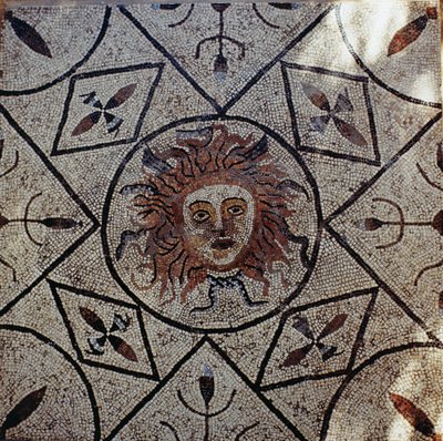 Medusa, Roman mosaic from the House of Orpheus, 3rd century AD by Roman