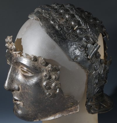 Parade helmet and face mask, from the Roman site at Newstead, Melrose, late 1st century AD by Roman