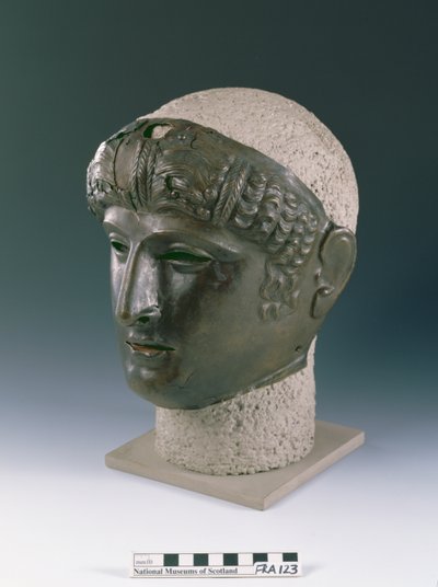Parade mask of a young male face, from the Roman site at Newstead, Melrose, late 1st century AD by Roman