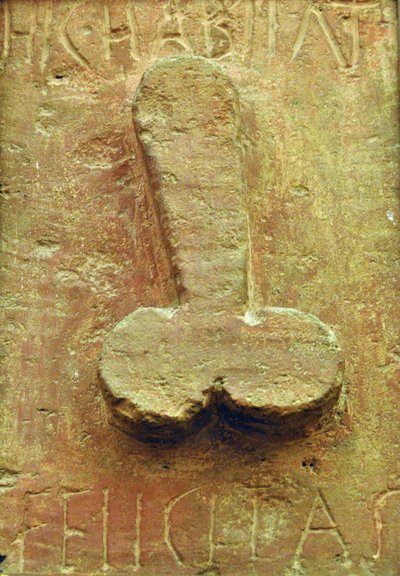 Plaque with Phallus Surrounded by Latin Writings 