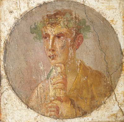 Portrait of a young man holding a papyrus scroll, 55-79 AD by Roman