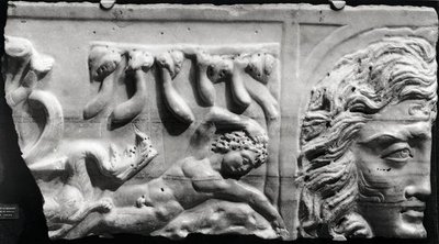 Relief depicting Jonah and the Whale, from the catacomb of St. Priscilla, Rome by Roman