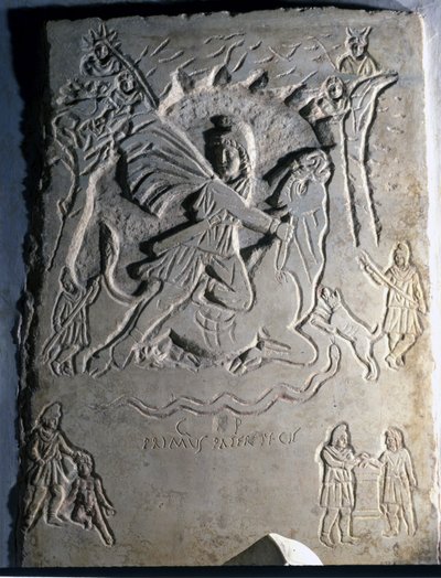 Relief depicting the Iranian divinity Mithra slaughtering the bull, an animal associated with it. 4th century. Palazzo dei Conservatori, Rome by Roman