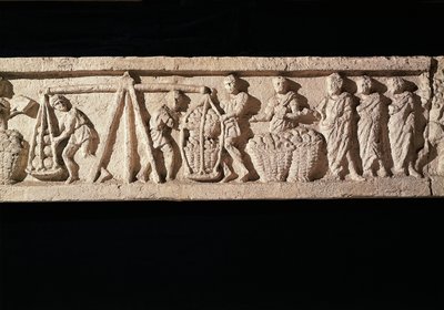 Relief portraying the stacking of loaves in baskets and taking them for weighing by Roman
