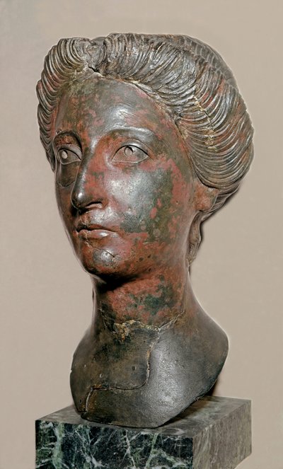 Bronze bust of a woman wearing the style of the Antonins