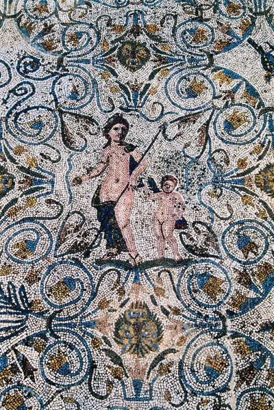 Roman Art: Mosaic of the 4th century AD from the Roman villa of the amphitheatre. Merida, Museo Nacional de Arte Romano, Spain by Roman