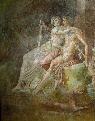 Roman Art: Venus and Mars. Fresco from the house of the Guitarist in Pompei. 3rd style by Roman