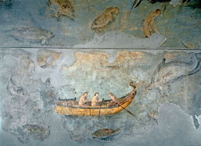 Roman Art: Fishermen on a Boat. Fresco from a House Located Near a River Port of Rome. 131 AD. Rome, Museo Nazionale Romano by Roman