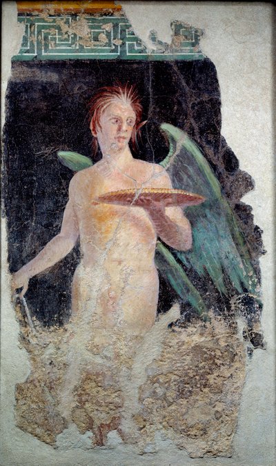 Roman Art: fresco of the winged genie from Pompeii - End of the 1st century BC by Roman