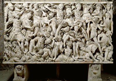 Roman Art: Sarcophagus Ludovisi with Battle Scene Opposing the Romans to the Barbarians by Roman