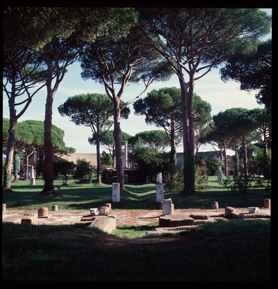Roman Art: view of the ruins of the macellum (Marche Square) archeological site of Ostia by Roman